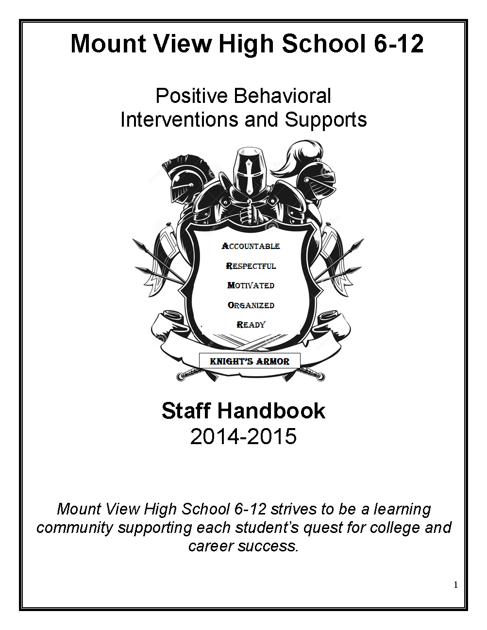 MVHS PBIS Staff Handbook Cover